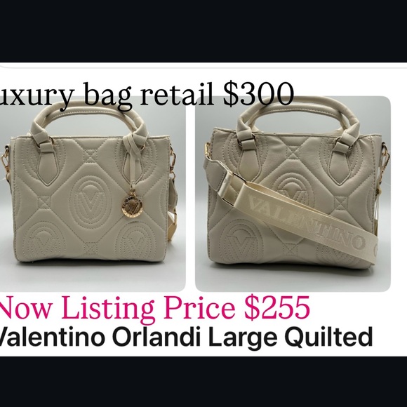 Valentino Orlandi Cream Quilted Satchel with Gold Hardware